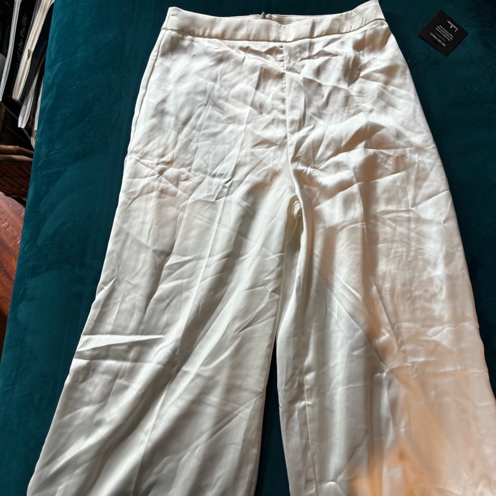 Elegant White Satin Wide leg Women's Pants